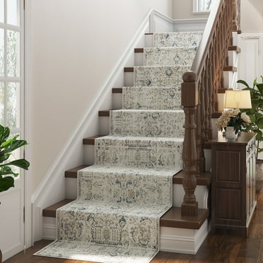 RUGKING Distressed Floral Runner Rug 2x10 Blue Flodable Vintage Thin Carpet Non Slip Runner Rug For Hallways Entryways Kitchen Bathroom