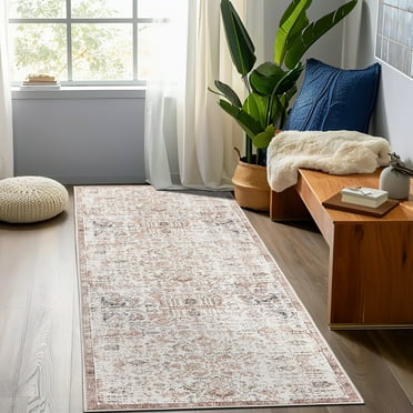 RUGKING Distressed Floral Runner Rug 2x8 Red Flodable Washable Rugs Vintage Carpet Non Slip Runner Rug For Hallways Entryways Kitchen Bathroom