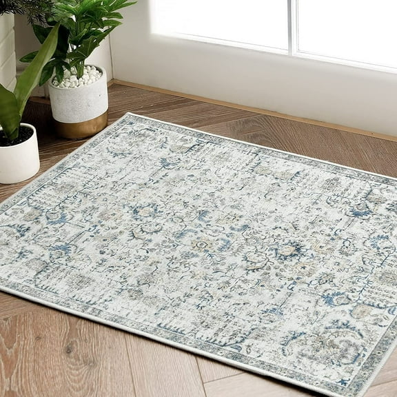 RUGKING Doormat 2x3 Blue Multi Retro Floral Indoor Outdoor Entrance Rug Non Slip Carpet for Entryway Bathroom Kitchen