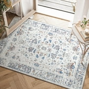RUGKING Doormat 2x3 Grey Entryway Rug Indoor Small Area Rug Floral Thin Carpet Non-Slip Foldable Rug for Living Room Bedroom Kitchen
