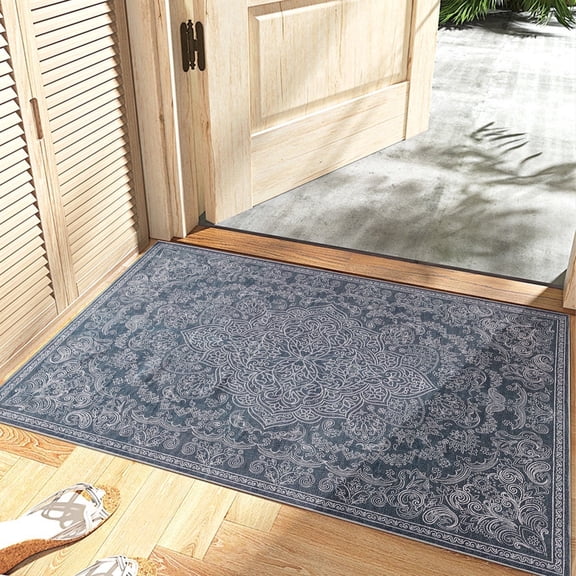 RUGKING Entrance Rug 2x3 Indoor Doormat Vintage Floor Decor Mat Washable Orental Area Rug for Kitchen Bedroom Hallway Blue