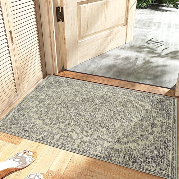 RUGKING Entrance Rug 2x3 Indoor Doormat Vintage Floor Decor Mat Washable Orental Area Rug for Kitchen Bedroom Hallway Grey