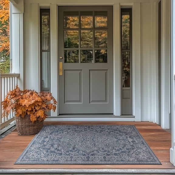 RUGKING Entrance Rug 3X5 Indoor Doormat Vintage Floor Decor Carpet Washable Orental Area Rug for Kitchen Bedroom Hallway Blue