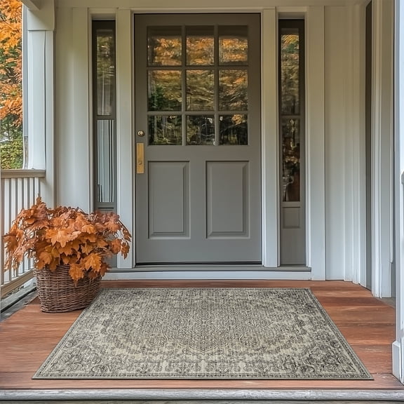 RUGKING Entrance Rug 3X5 Indoor Doormat Vintage Floor Decor Carpet Washable Orental Area Rug for Kitchen Bedroom Hallway Grey