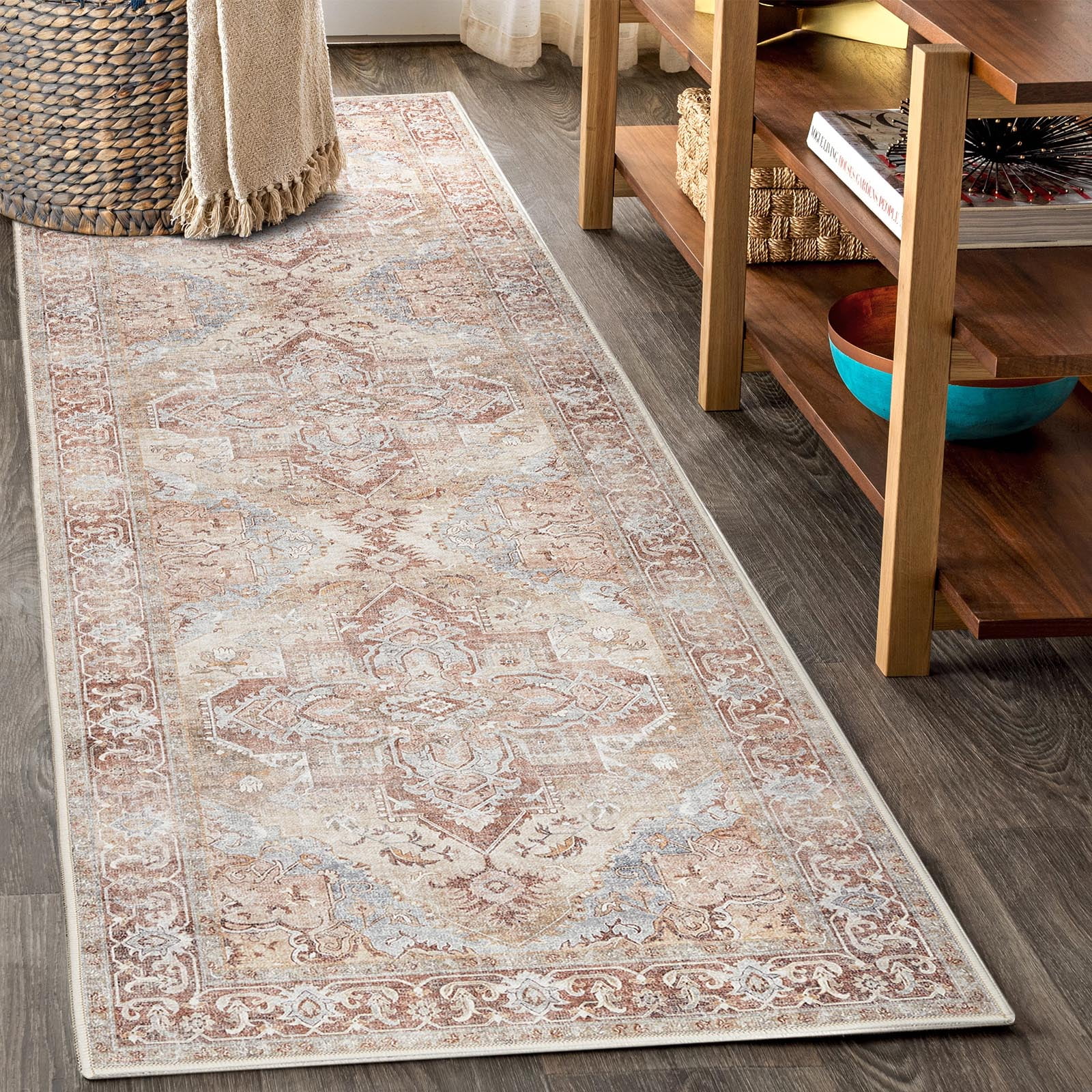 RUGKING Vintage Runner Rug 2x7 Brick Red Foldable Boho Medallion ...