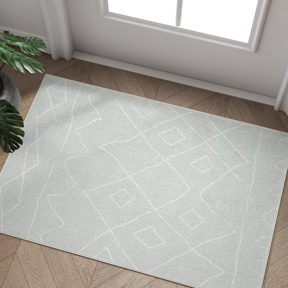 RUGKING Front Door Mat Area Rug 2x3 Washable Non Slip Boho Small Rug Indoor Gray Entrance Carpet for Bathroom Kitchen
