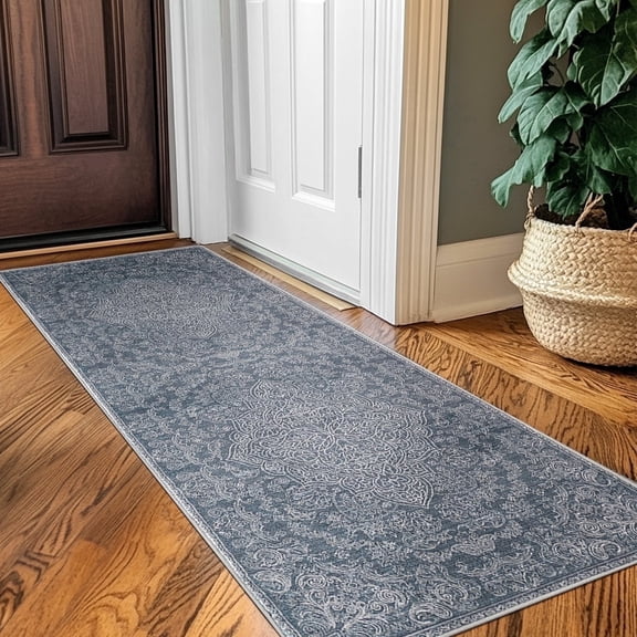 RUGKING Hallway Rug 2x5 Indoor Vintage Floor Decor Carpet Washable Orental Runner Rug for Kitchen Bedroom Blue