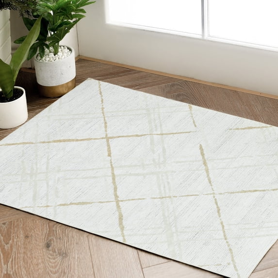 RUGKING Indoor Doormat 2X3 Entryway Moroccan Rug Low pile Taupe Rug Modern Geometric Accent Rug Contemporary Indoor Sketch Non Slip Rug for Kitchen Living Room