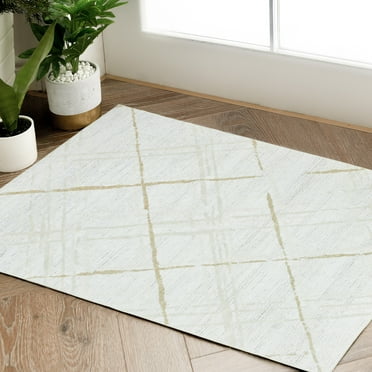 RUGKING Indoor Doormat 2X3 Entryway Moroccan Rug Low pile Taupe Rug Modern Geometric Accent Rug Contemporary Indoor Sketch Non Slip Rug for Kitchen Living Room
