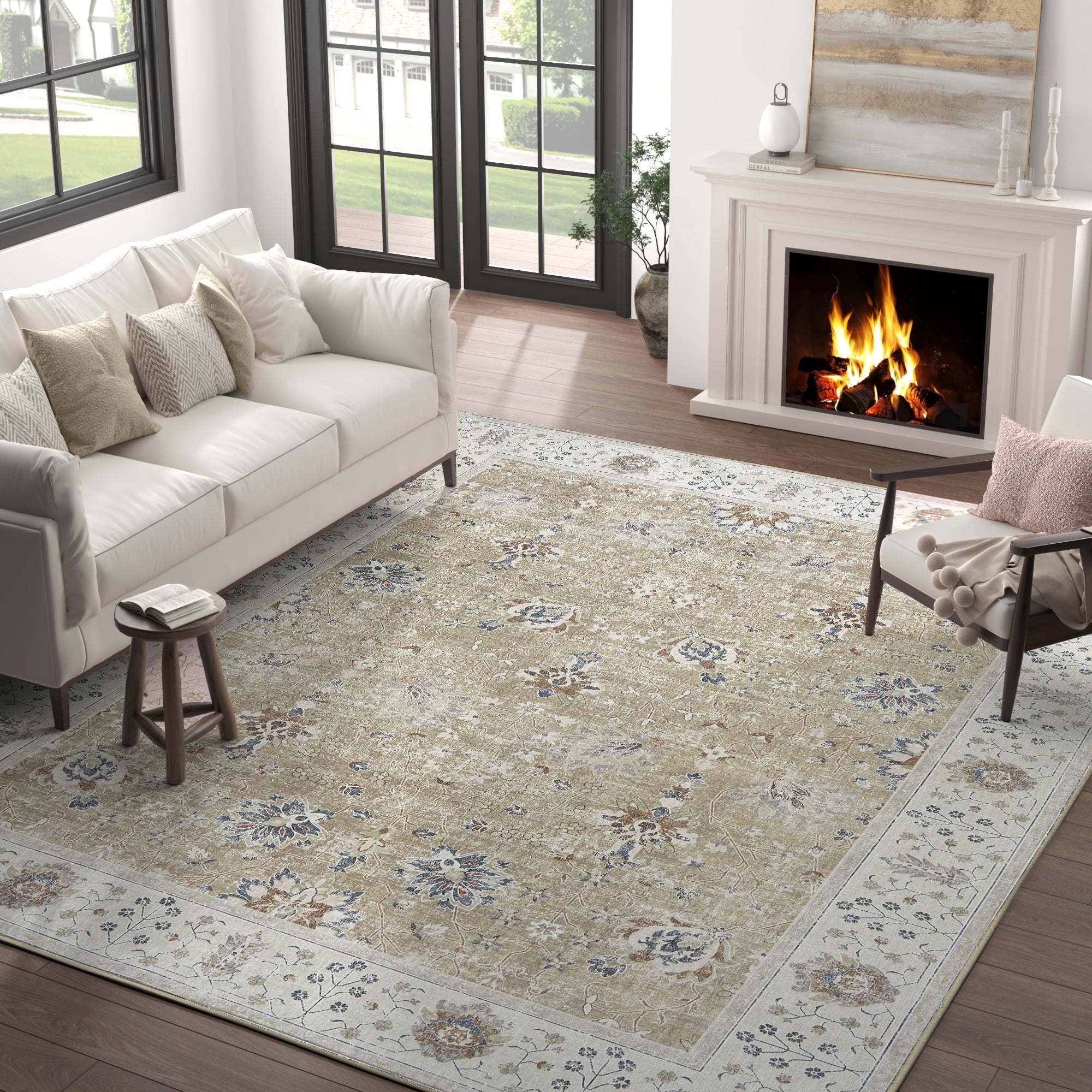 Tinx Living Room Rug RUGKING Living Room Rug 8'x10' Floral Printed Taupe Indoor Accent Rug ...