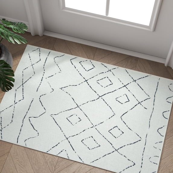 RUGKING Modern Front Door Mat Area Rug 2x3 Washable Non Slip Boho Small Rug Entrance Indoor off-white Carpet for Bathroom Kitchen