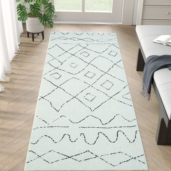 RUGKING Modern Runner Rug 2x5 Boho Washable Rug Hallway Runner off-white Non Slip Carpet for Bedroom Kitchen