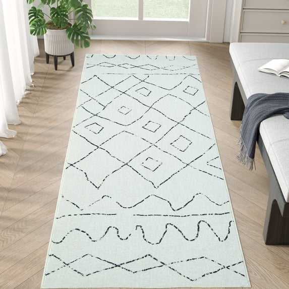RUGKING Modern Runner Rug 2x5 Boho Washable Rug Hallway Runner off-white Non Slip Carpet for Bedroom Kitchen