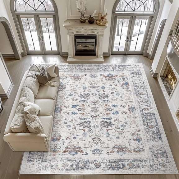 RUGKING Rug for Living Room 6x9 Gray Vintage Floral Thin Carpet Traditional Non-Slip Area Rug Indoor Rug for Bedroom Kitchen