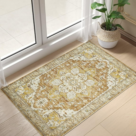 RUGKING Rugs For Doormat 2X3 Retro Orental Rug Thin Vintage Rugs For Entrance Bathroom Hallway Brown