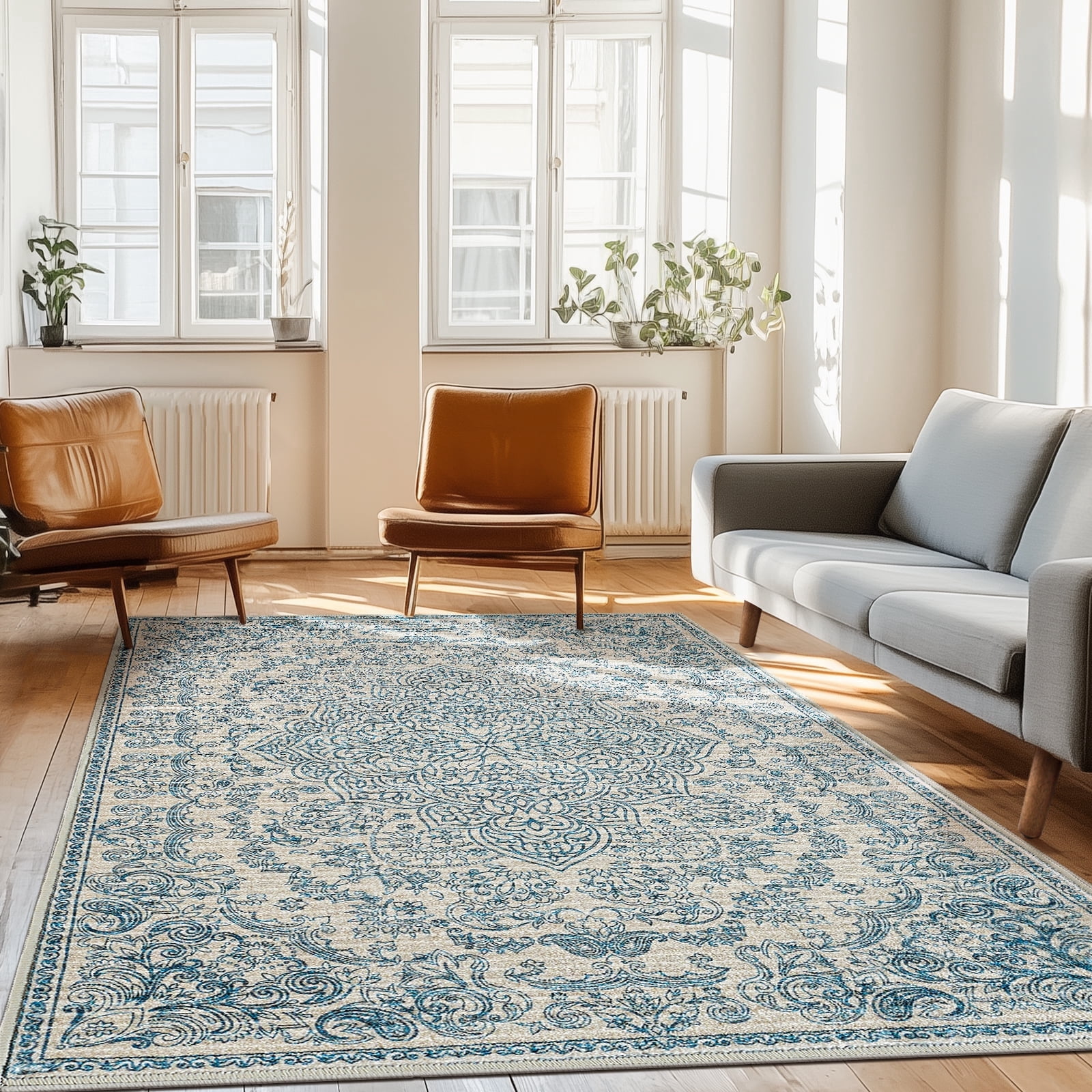 RUGKING Rugs For Living Room 6X9 Indoor Vintage Floor Decor Carpet Washable Orental Rug for Bedroom Hallway Lake Blue