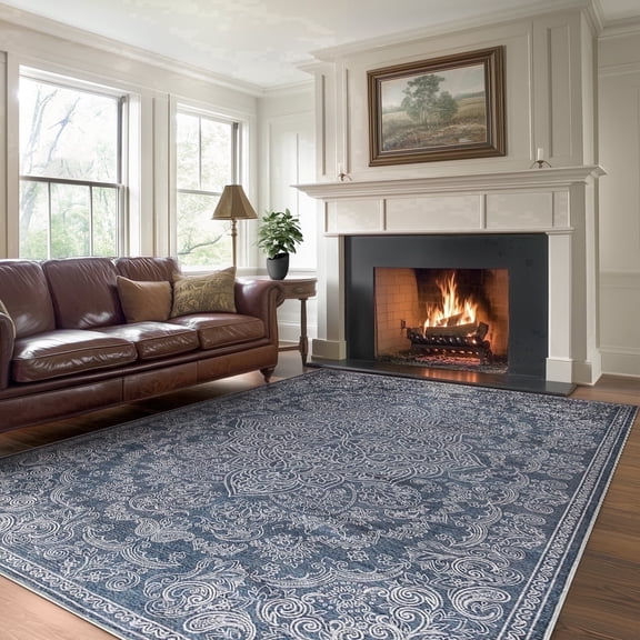 RUGKING Rugs For Living Room 8x10 Indoor Vintage Floor Decor Carpet Washable Orental Rug for Bedroom Hallway Blue