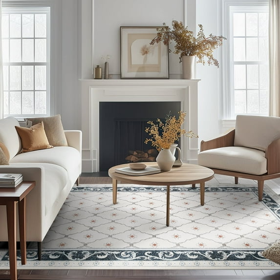 RUGKING Rugs for Living Room 5x7 Black Multi Vintage Rug Kitchen Floor Cover Indoor Floral Rug Retro Accent Rug for Bathroom Bedroom Office Farmhouse