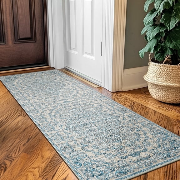 RUGKING Runner Rug 2x5 Indoor Vintage Floor Decor Carpet Washable Orental Rug for Kitchen Hallway Bedroom Lake Blue