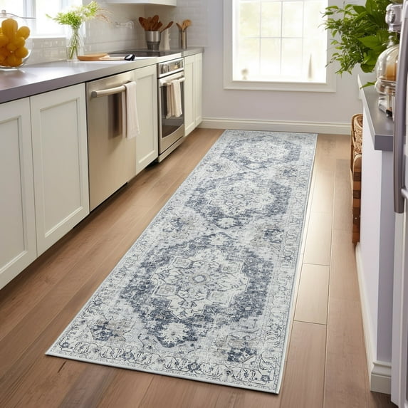 RUGKING Runner Rug 2x10 Gray Foldable Oriental Distressed Medallion Carpet Non Slip Rugs for Hallway Kitchen Bedroom Thin