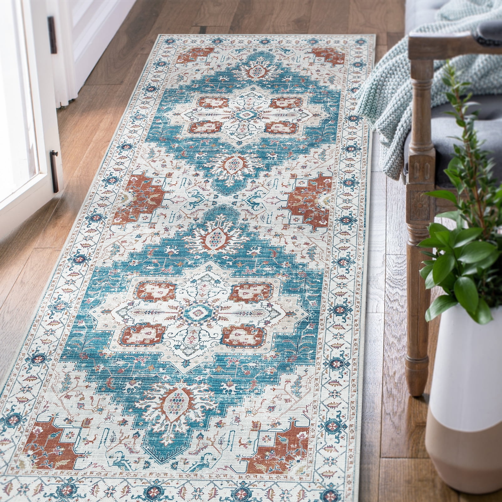 RUGKING Runner Rug 2x5 Bohemian Hallway Rug Kitchen Washable Rug Floral