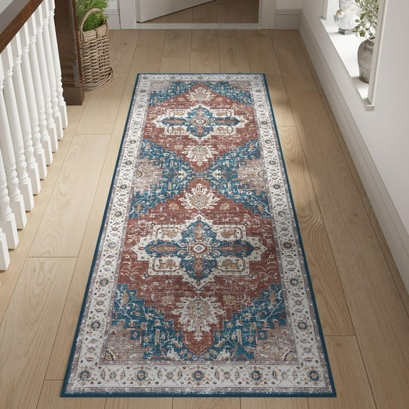 RUGKING Runner Rug 2x5 Bohemian Hallway Rug Kitchen Washable Rug Floral Non Slip With Rubber Backing Thin Vintage Carpet for Bedroom Laundry Room Living Room