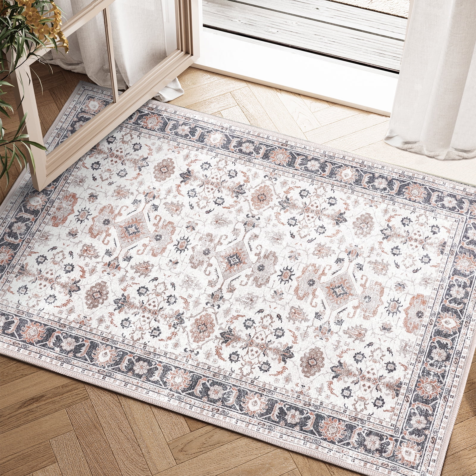 RUGKING 3X5 Taupe Vintage Persian Non-Slip Backing Indoor Outdoor ...