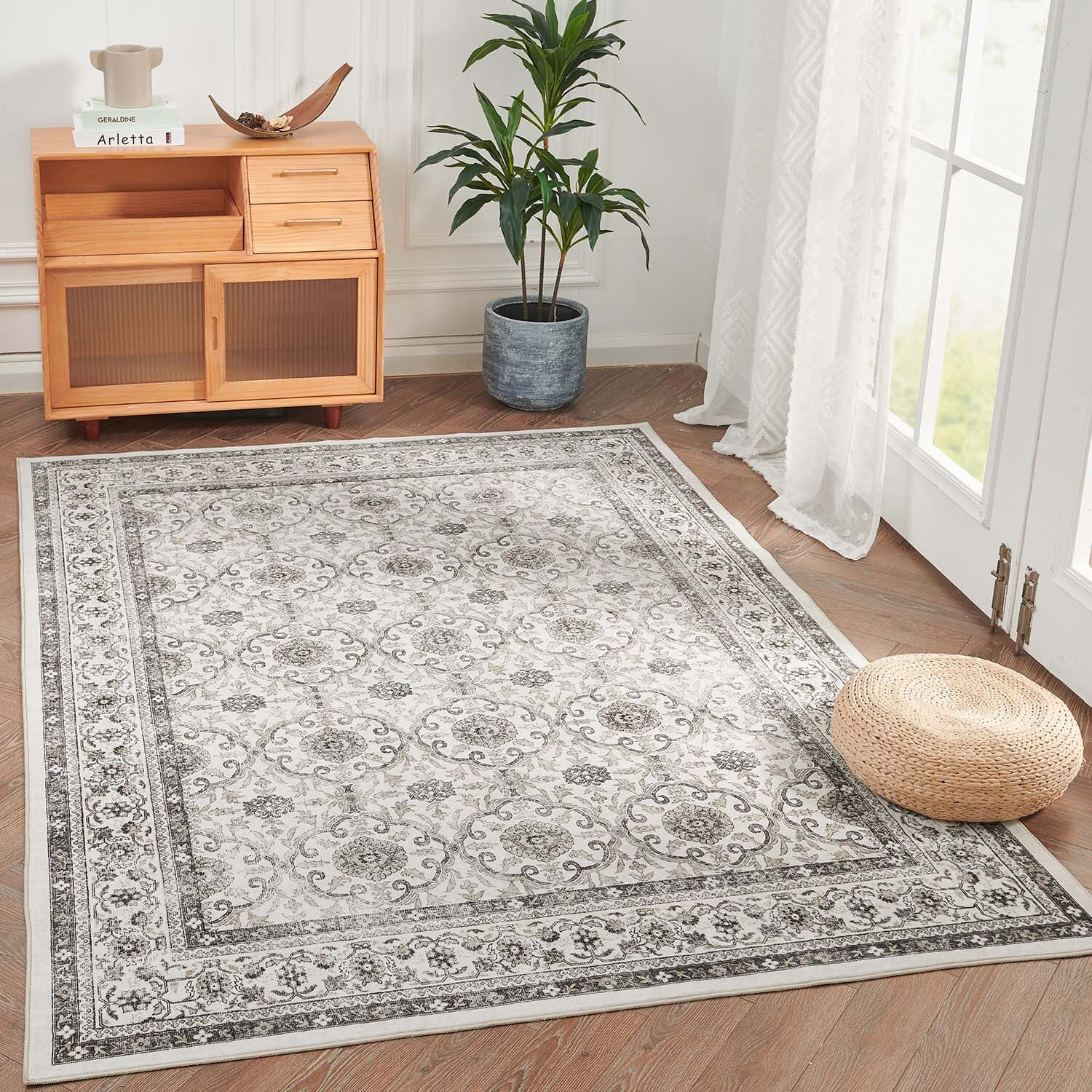  Moynesa Ultra-Thin Washable Area Rug - 5x7 Large Gray Rug for  Living Room Vintage Rugs for Bedroom, Non Slip Non Shedding Pet Friendly  Dining Room Mat Carpet for Department Office Kitchen 