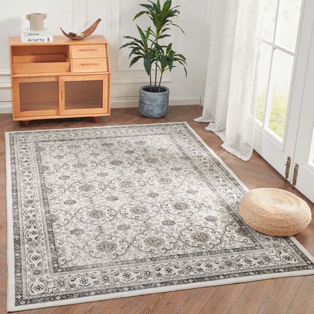 RUGKING 4X6 Persian Area Rug, NonSlip Indoor Mat, Washable Taupe Print