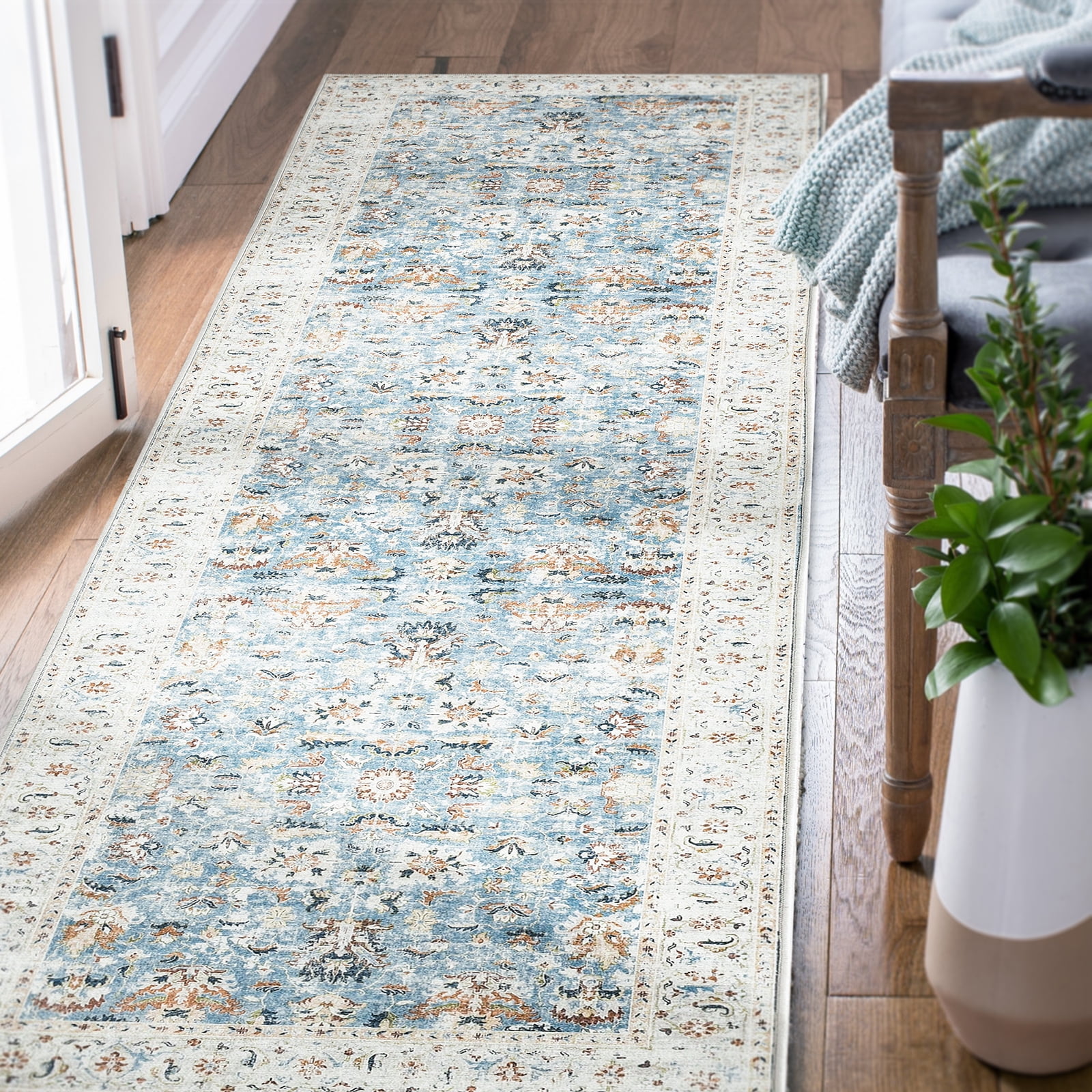 RUGKING Vintage Floral 2x8 Long Carpet for Hallway, Kitchen, Bedroom, NonSkid, Foldable, Indoor