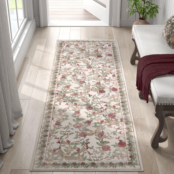 RUGKING Runner Rugs For Kitchen 2X5 Retro Oriental Rug Floral Print Mat Thin Traditional Carpet For Hallway Bathroom Hallway Red/Green