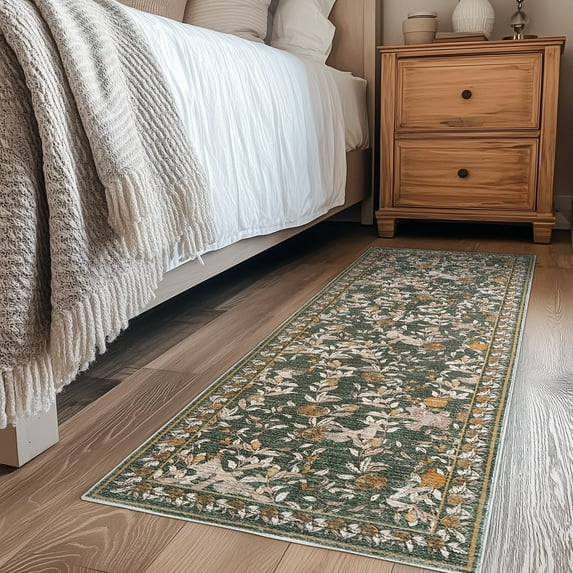 RUGKING Runner Rugs For Kitchen 2X7 Retro Oriental Rug Floral Print Mat Thin Traditional Carpet Foredroom Bathroom Livingroom Orange/Green