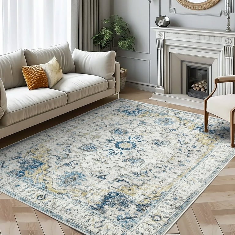RUGKING 8x10 Traditional Light Blue Oriental Medallion Pattern Non Slip Area Rug for Indoor Use Walmart