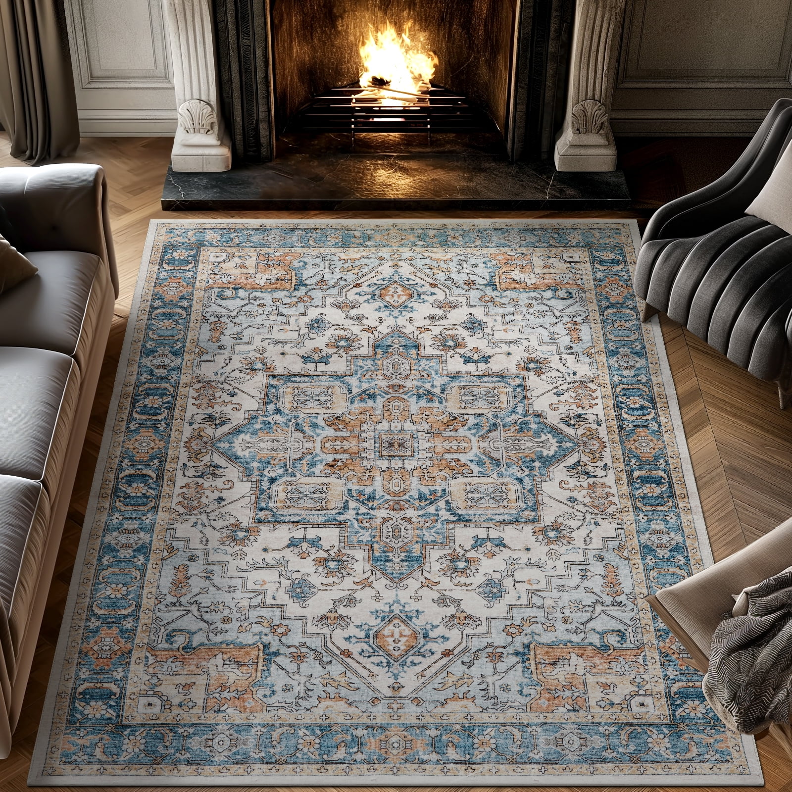 RUGKING Area Rugs for Living Room 6x9, Boho Vintage Medallion Look Home ...