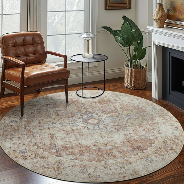 RUGKING Traditional 5ft Round Rug, Brick Red, Non-Slip, Pet-Friendly ...
