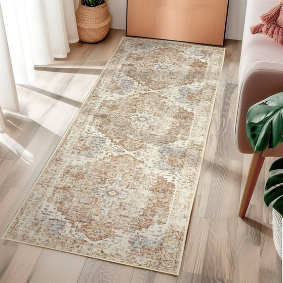 RUGKING Traditional Runner Rug 2x6 Brick Red Foldable Vintage Carpet Indoor Non Skid Area Rug for Hallway Kitchen Thin