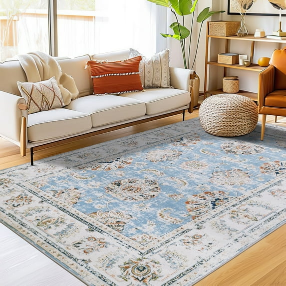 RUGKING 3x5 Area Rug Blue small rugs Floral Accent Rug Foldable small carpet Non-Slip Indoor Rug for Kitchen