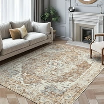 RUGKING Vintage Area Rugs 8x10 Brick Red Oriental Medallion Pattern Mat Non Slip Thin Indoor Rug for Living Room Bedroom
