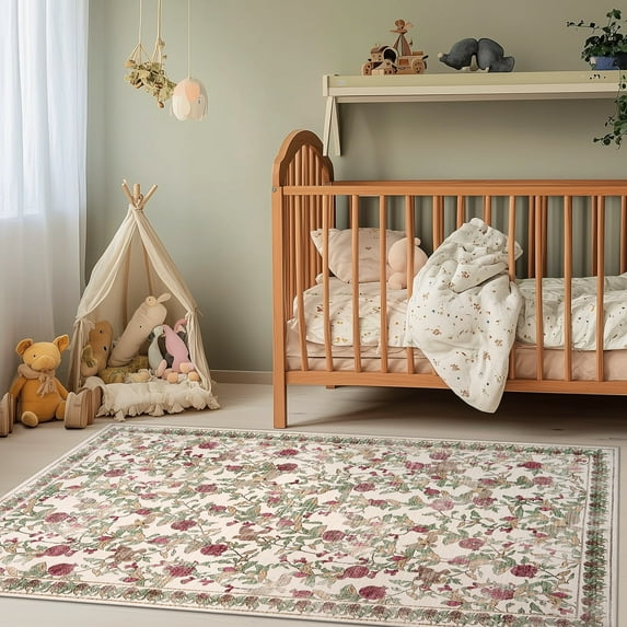 RUGKING Vintage Rugs For 3X5 Washable Oriental Rug Floral Print Mat Thin Traditional Carpet For Bedroom Hallway Kitchen Red/Green