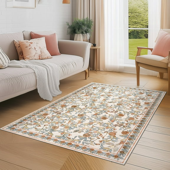 RUGKING Vintage Rugs For 3X5 Washable Oriental Rug Floral Print Mat Thin Traditional Carpet For Bedroom Hallway Kitchen Taupe/Red