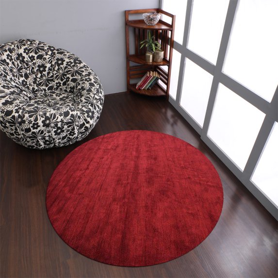 Rugsotic Carpets Handmade Rugs Hand Knotted Loom Round 10'x10' Dark Red Silk for Indoor Use