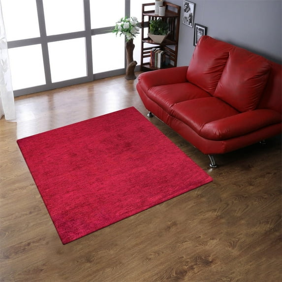 Rugsotic Carpets Handmade Rugs Hand Knotted Loom Square 10'x10' Dark Red Silk for Indoor Use