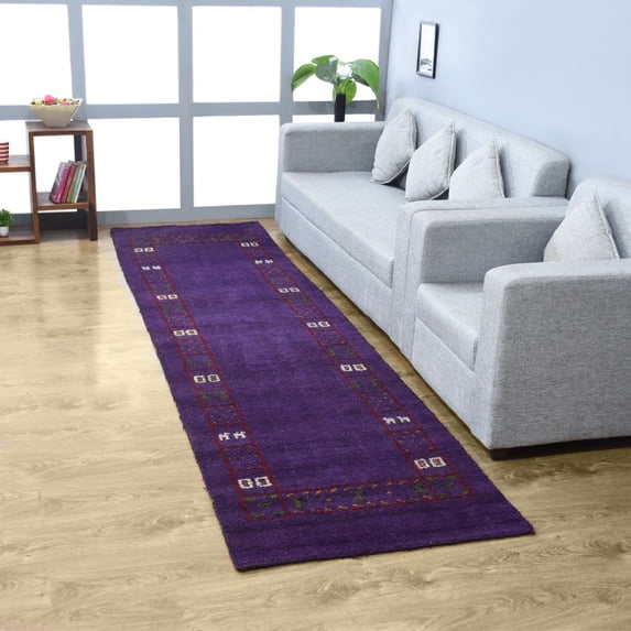 Rugsotic Carpets Handmade Rugs Hand Knotted Loom Runner 2'6''x8' Purple Silk Mix for Indoor Use