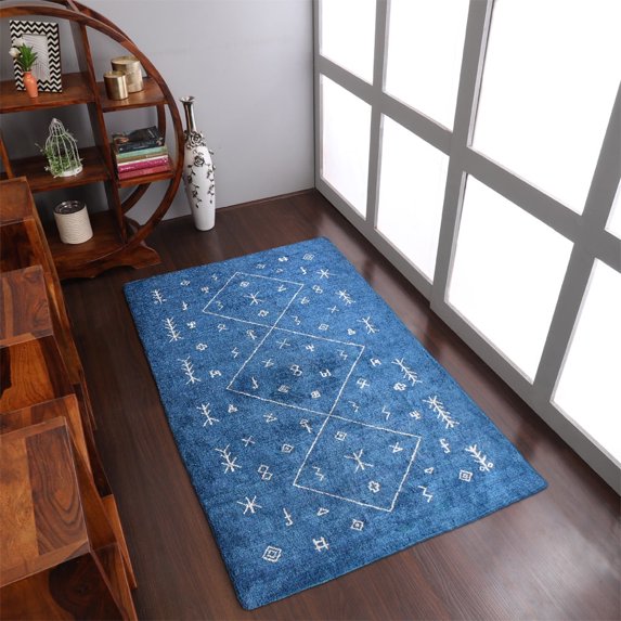 Rugsotic Carpets Handmade Rugs Hand Knotted Loom Rectangle 5'x8' Blue Silk Mix for Indoor Use