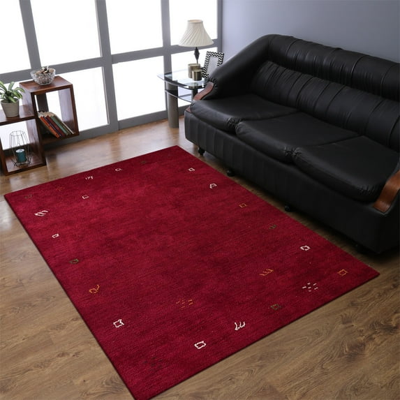 Rugsotic Carpets Handmade Rugs Hand Knotted Loom Rectangle 5'x8' Dark Red Silk for Indoor Use