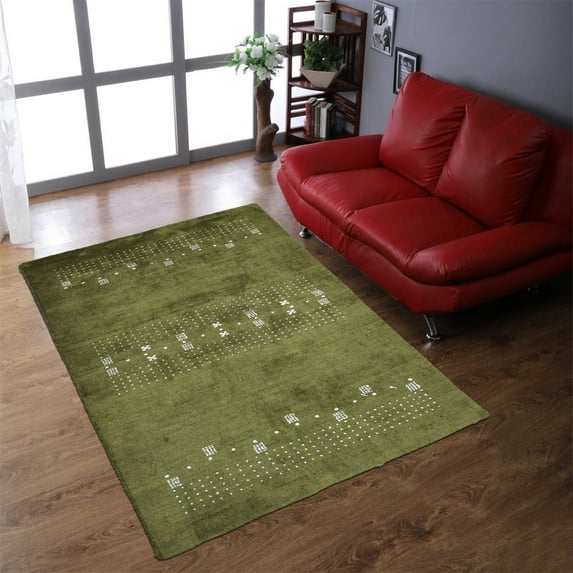 Rugsotic Carpets Handmade Rugs Hand Knotted Loom Rectangle 5'x8' Green Silk Mix for Indoor Use