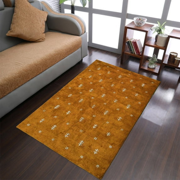 Rugsotic Carpets Handmade Rugs Hand Knotted Loom Rectangle 5'x8' Orange White Silk Mix for Indoor Use