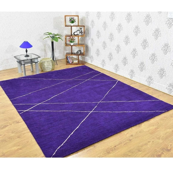 Rugsotic Carpets Handmade Rugs Hand Knotted Loom Rectangle 5'x8' Purple Beige Silk Mix for Indoor Use