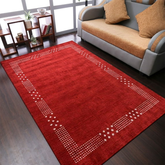 Rugsotic Carpets Handmade Rugs Hand Knotted Loom Rectangle 5'x8' Red Silk for Indoor Use