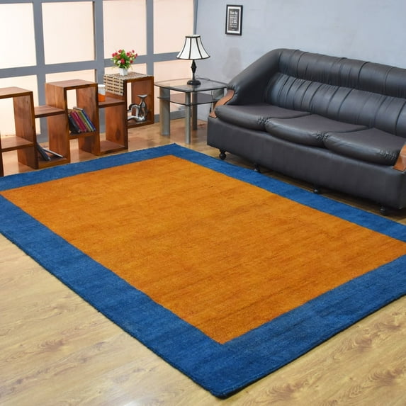 Rugsotic Carpets Handmade Rugs Hand Knotted Loom Rectangle 6'7''x9'10'' Orange Blue Silk Mix for Indoor Use